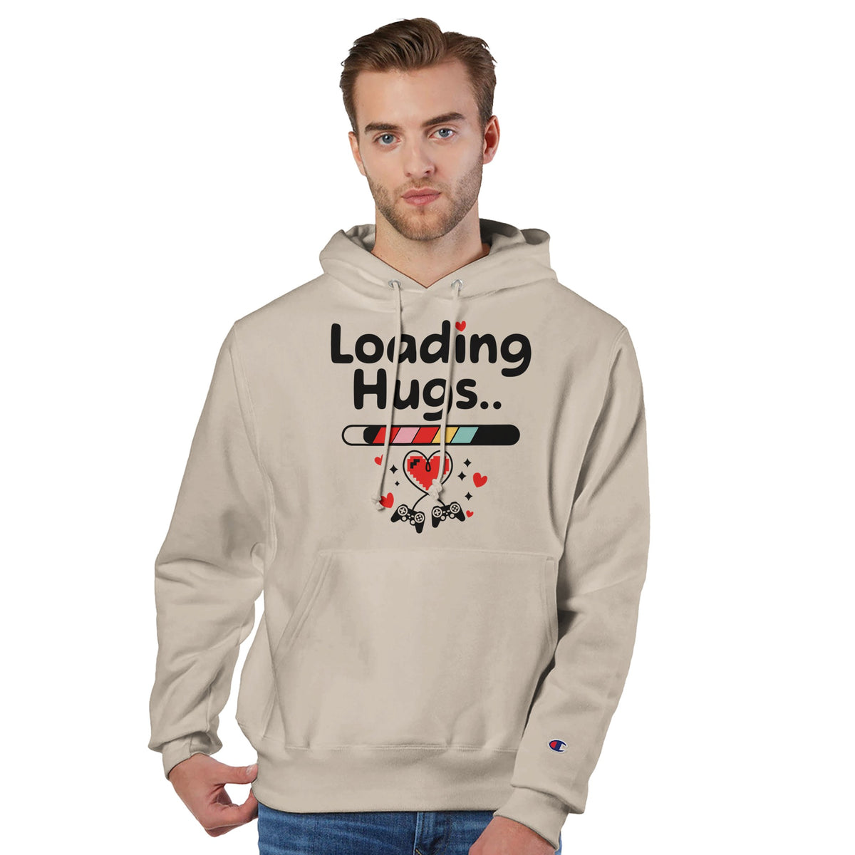 Champion “Loading Hugs” Hoodie for Him - Sand - Hoodies