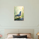 Peaceful Perch - Dove on Mossy Rock Print - 40x60 cm 16x24″ Wood frame - Wooden Framed Poster