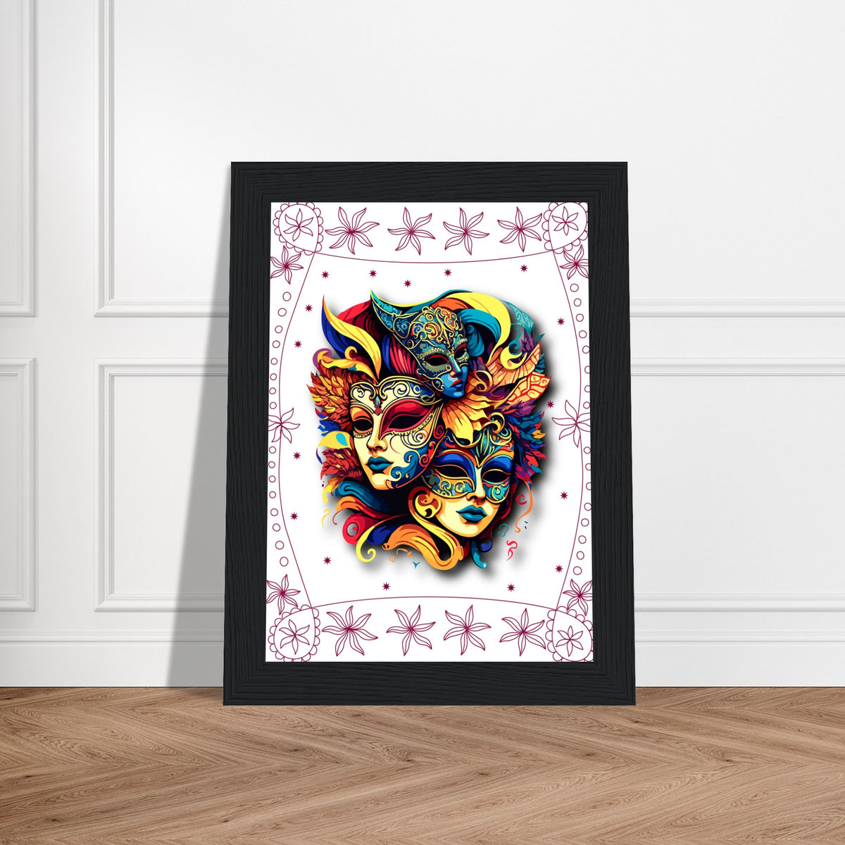 Colorful Mask Trio - Luxury Framed Print - - Wooden Framed Posters