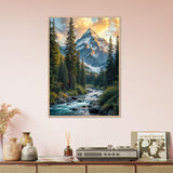 Golden Peaks - Sunrise Over a Flowing River - - Framed Posters