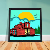 Countryside Sunrise - A Nostalgic Barn Scene - - Wooden Framed Posters