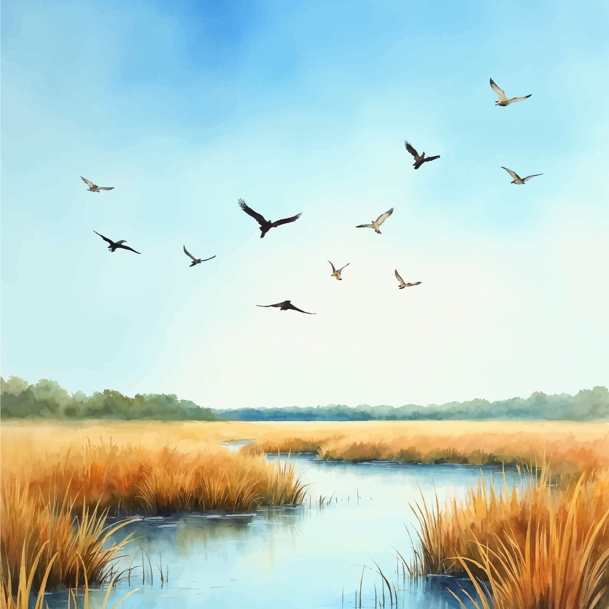 Soaring Over the Marshlands - 24x36 - Framed Posters