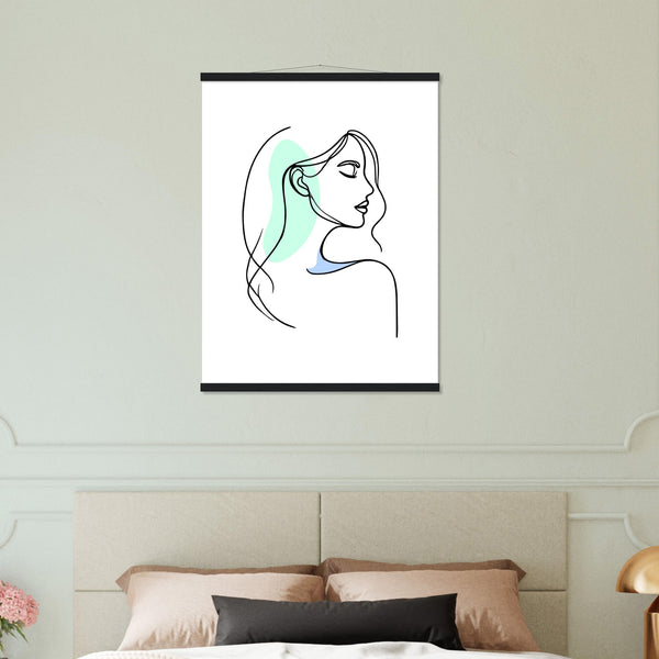 Elegance in Line - Minimalist Female Profile Art with Wooden Hangers - 60x80 cm 24x32″ Black wall hanger - Posters With Hanger