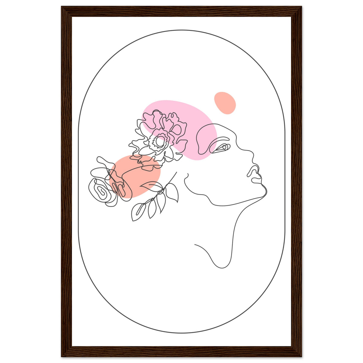 Ethereal Blossom Muse - Framed Line Art Poster - 30x45 cm 12x18″ Dark wood frame - Wooden Framed Posters