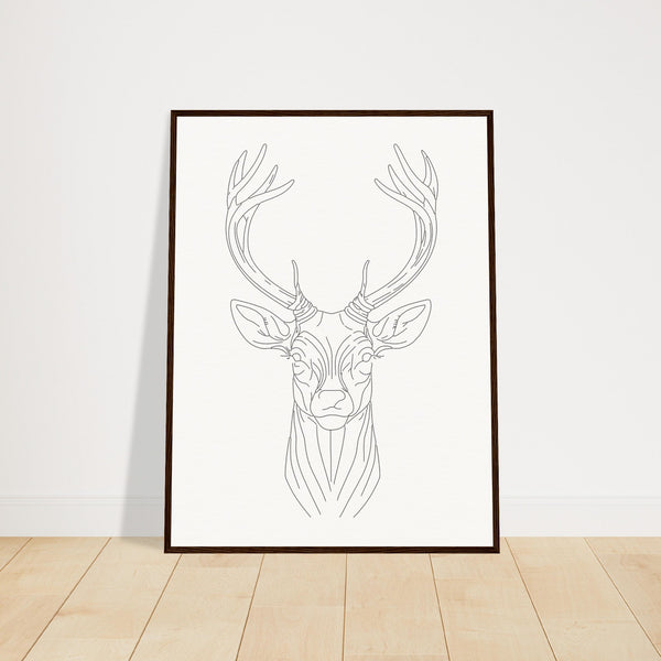 Nature's Grace - Deer Illustration - 60x80 cm 24x32″ Dark wood frame - Wooden Framed Posters