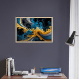 Ethereal Waves - Vibrant Motion in Blue and Yellow - - Framed Canvas