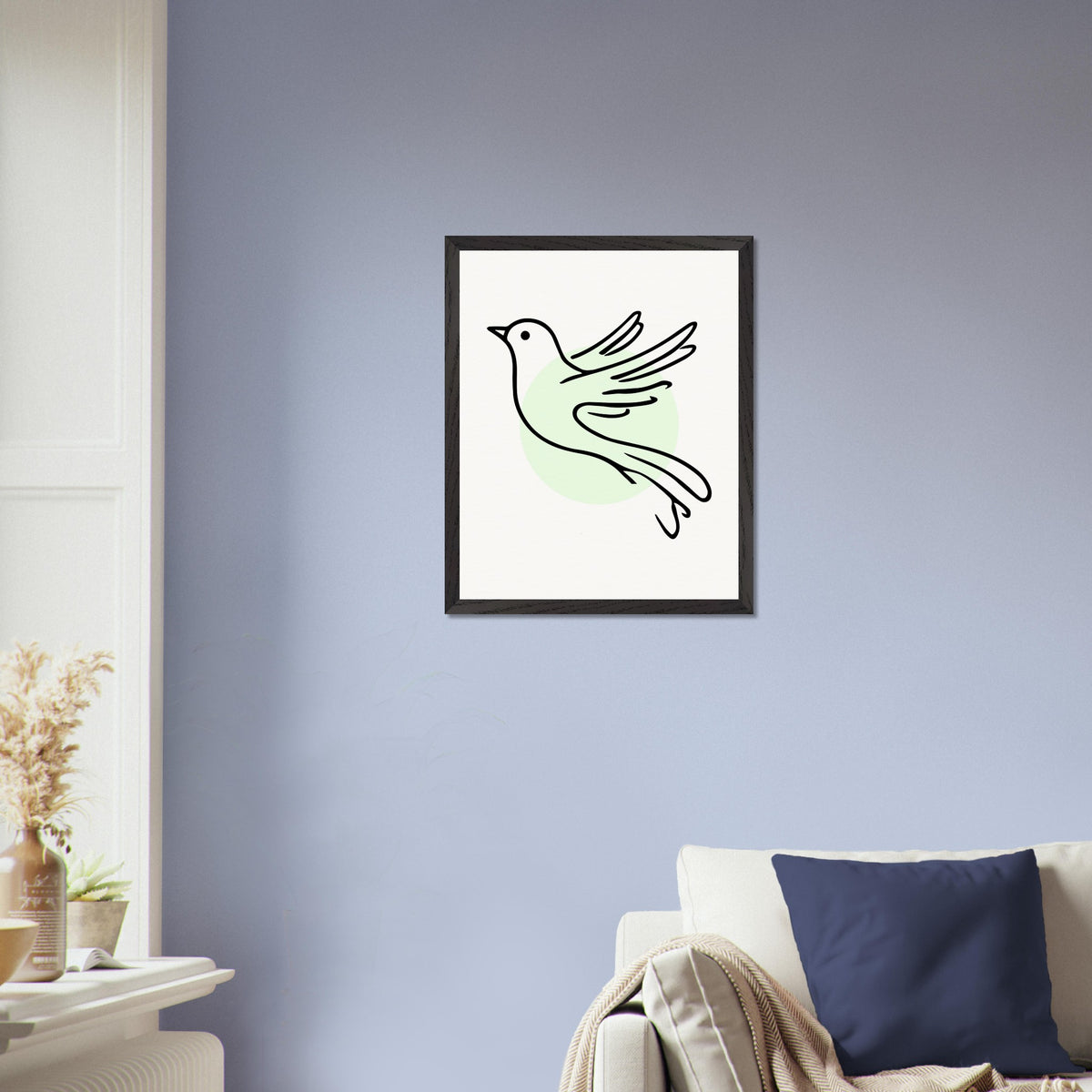 Grace in Flight - Bird Line Art Wooden Framed Poster - 40x50 cm 16x20″ Black frame - Wooden Framed Posters