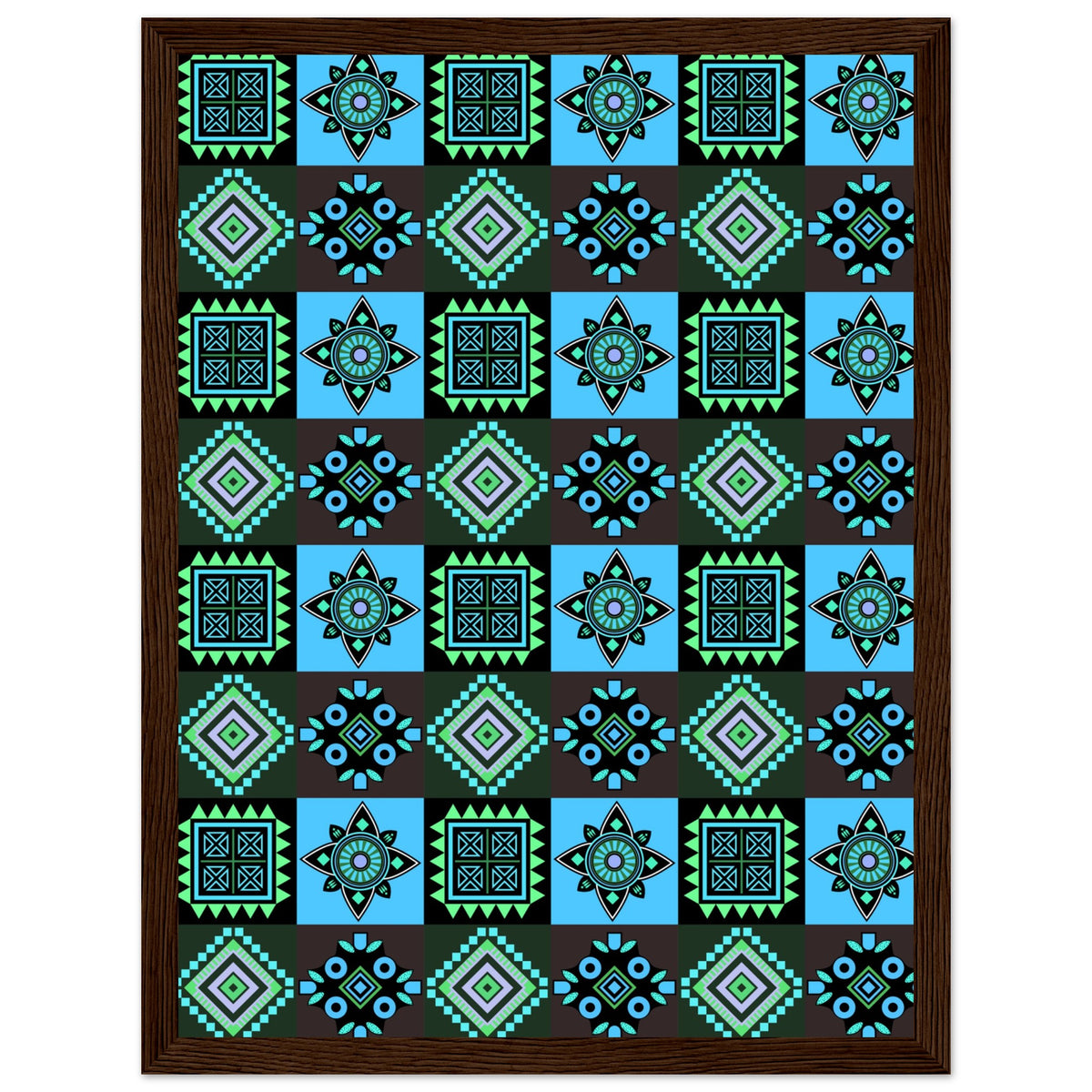 Symmetry in Blue - Luxurious Framed Print - 30x40 cm 12x16″ Dark wood frame - Wooden Framed Posters