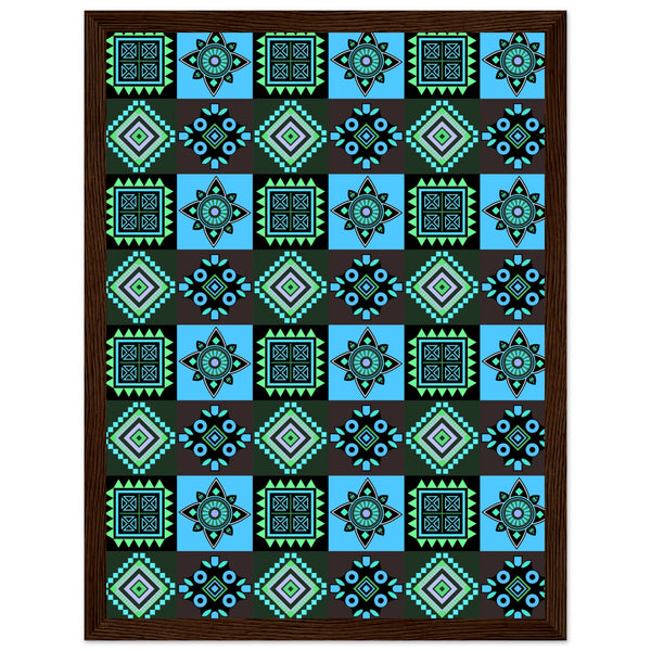 Symmetry in Blue - Luxurious Framed Print - 30x40 cm 12x16″ Dark wood frame - Wooden Framed Posters