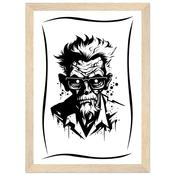 Edgy Artistry - Black and White Character - A4 21x29.7 cm 8x12″ Wood frame - Wooden Framed Posters