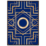 Art Deco Elegance - Blue & Gold Geometric Framed Print - 70x100 cm 28x40″ Dark wood frame - Wooden Framed Posters