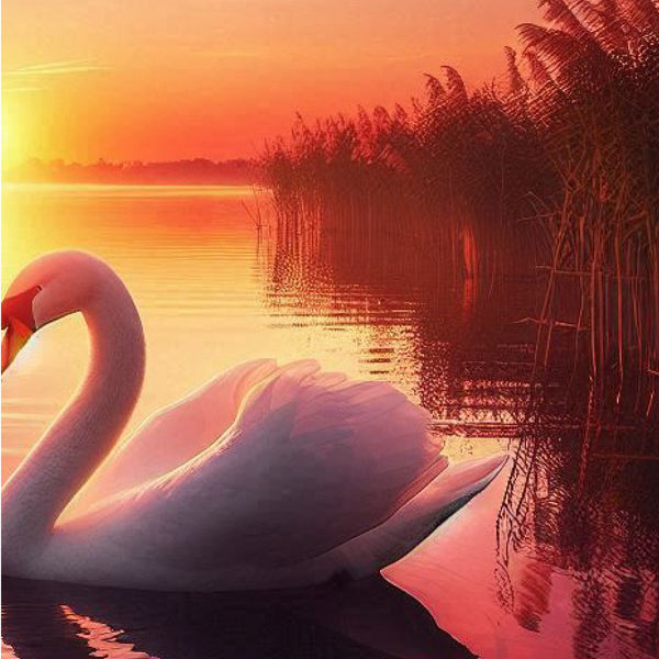 Golden Hour Swan Reflection - - Framed Posters