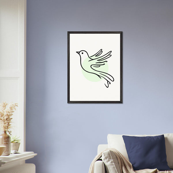 Grace in Flight - Bird Line Art Wooden Framed Poster - 45x60 cm 18x24″ Black frame - Wooden Framed Posters