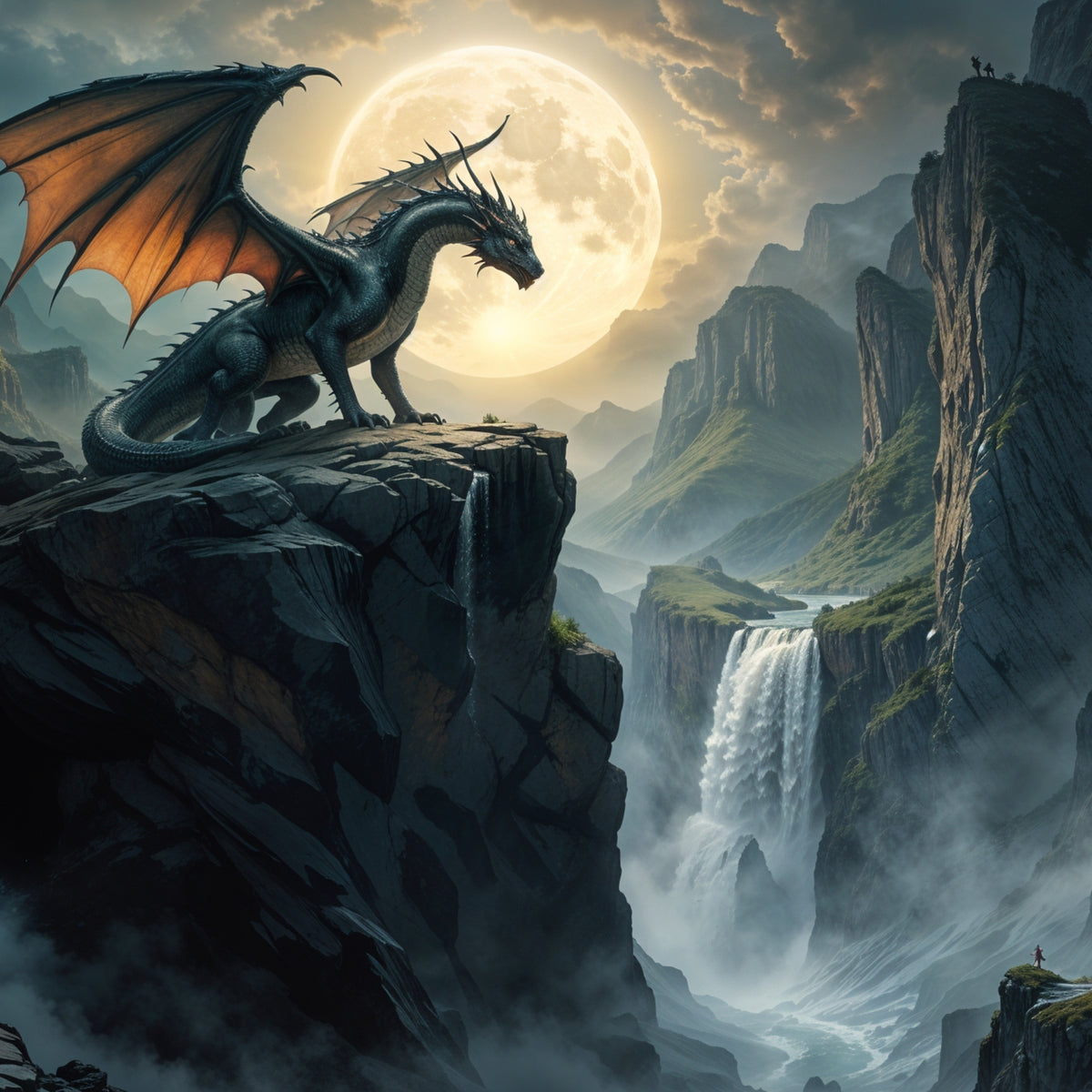 Moonlit Majesty - Dragon Art - 24x36 - Framed Posters