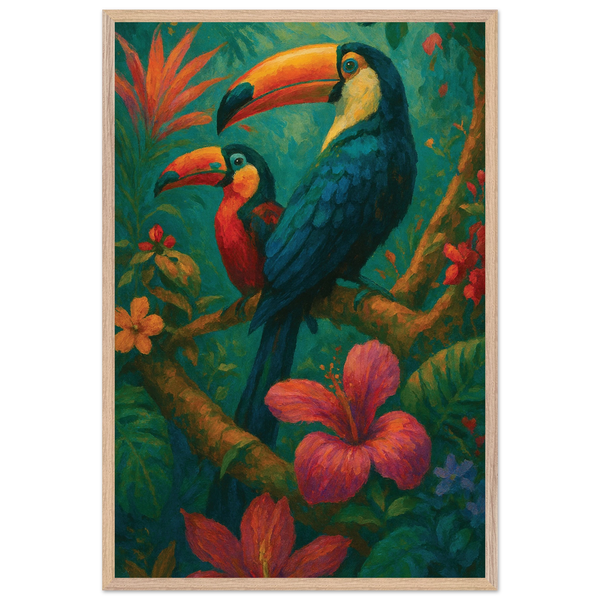 Tropical Toucans Wooden Framed Poster – Jungle Art Gift - Wood frame - Wooden Framed Posters