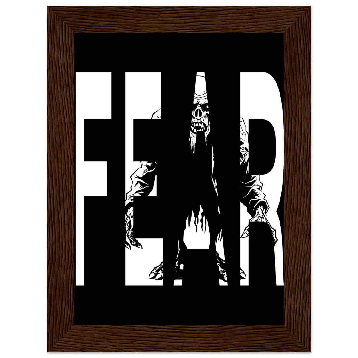 Embrace Fear - Bold Horror Art - 13x18 cm 5x7″ Dark wood frame - Wooden Framed Posters