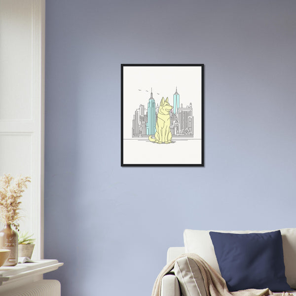 Urban Companion - Dog and Cityscape Art - - Wooden Framed Posters