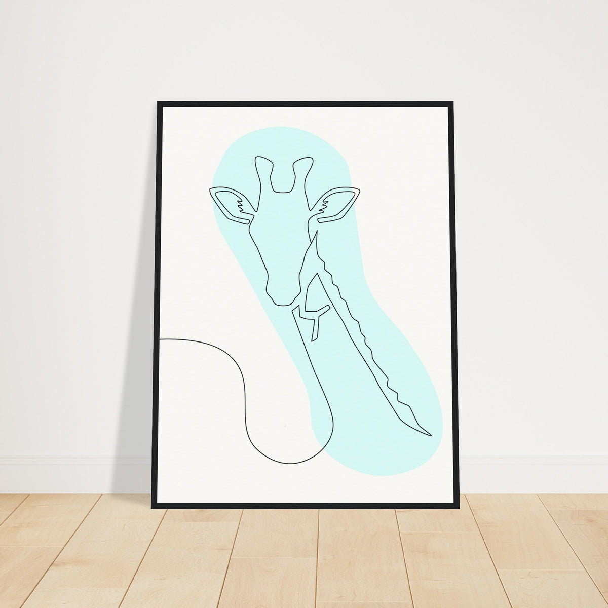 Framed Tranquility - Giraffe Line Art - 60x80 cm 24x32″ Black frame - Wooden Framed Posters