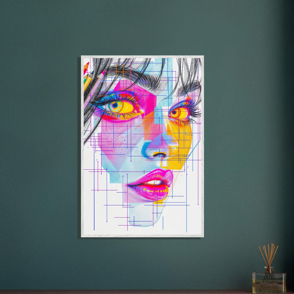 Color Meets Lines - Futuristic Portrait in Premium Frame - - Framed Posters