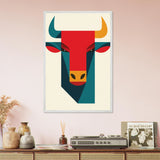 Geometric Bull Wooden Framed Poster – Modern Art Gift - - Wooden Framed Posters