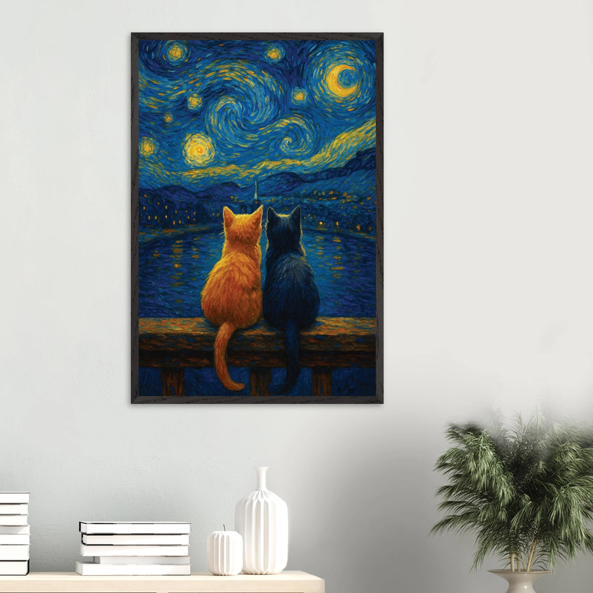 Wooden Framed Poster – Starry Cats Gift of Memory - Black frame - Wooden Framed Posters