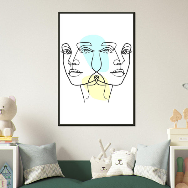 Twins in Harmony - Minimalist Faces with Pastel Touch - - Metal Framed Posters