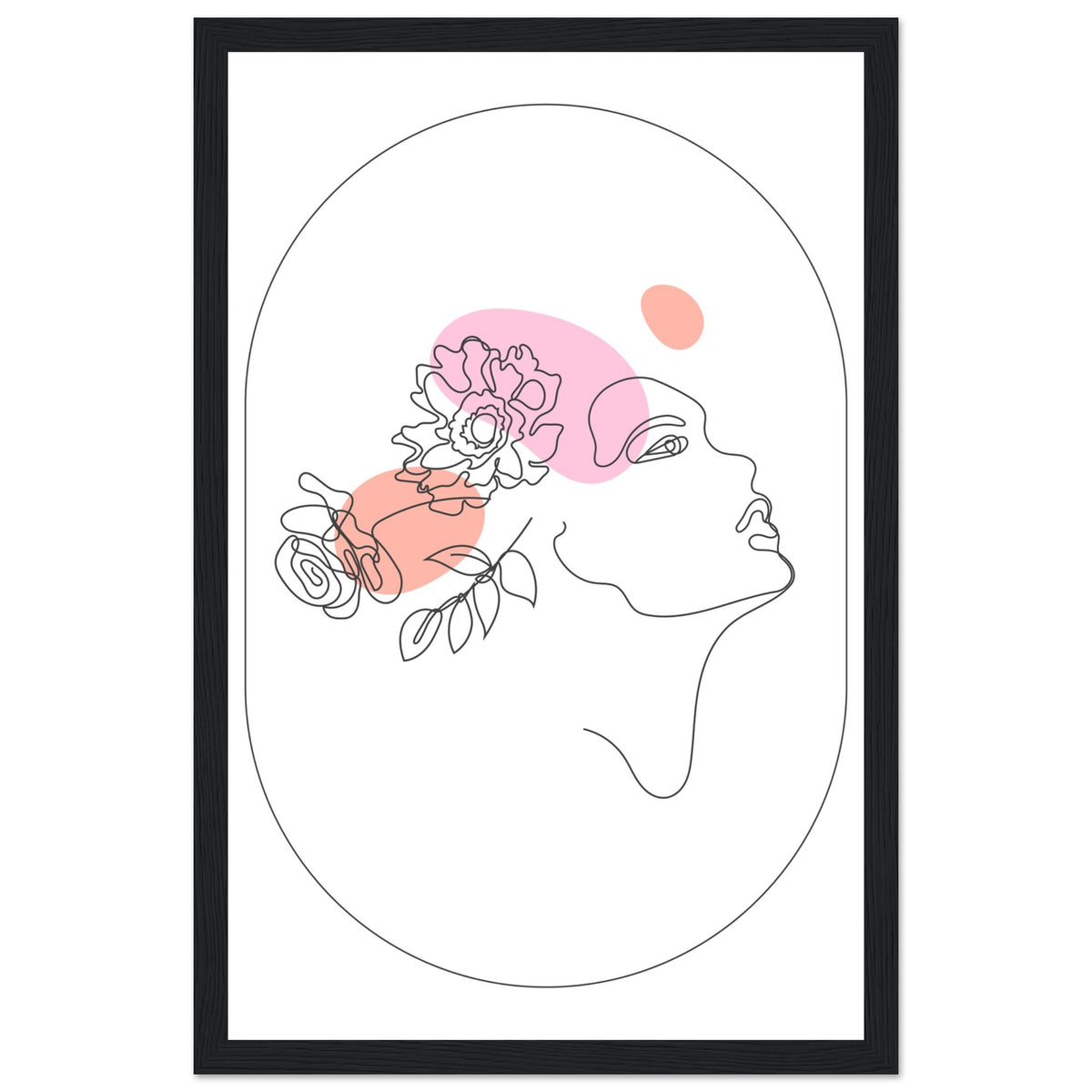 Ethereal Blossom Muse - Framed Line Art Poster - 28x43 cm XL (11x17″) Black frame - Wooden Framed Posters