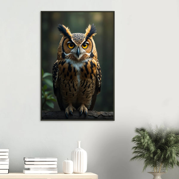 Golden Gaze - Owl Portrait Framed Poster - 60x90 cm 24x36″ - Metal Framed Posters
