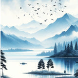 Misty Peaks and Calm Waters - - Framed Posters