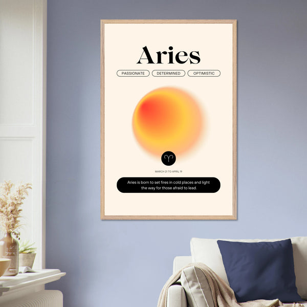 Zodiac Wall Art Framed Poster for Astrology Lovers - Wood frame Aries - Wooden Framed Posters