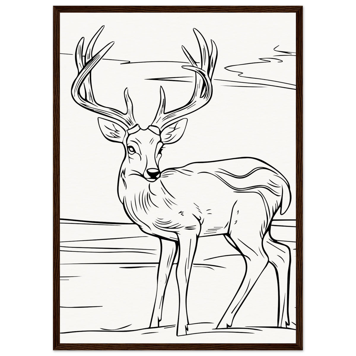 Elegance in Nature - Deer in Line - 50x70 cm 20x28″ Dark wood frame - Wooden Framed Posters