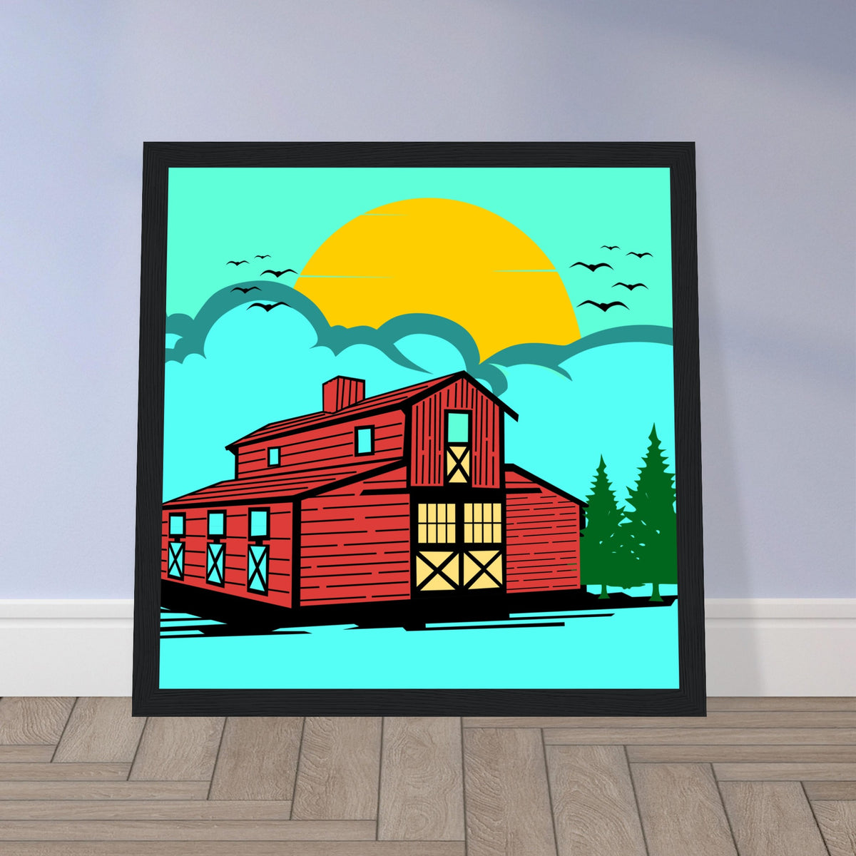 Countryside Sunrise - A Nostalgic Barn Scene - - Wooden Framed Posters