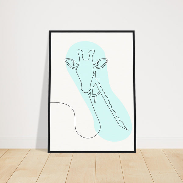 Framed Tranquility - Giraffe Line Art - 50x70 cm 20x28″ Black frame - Wooden Framed Posters