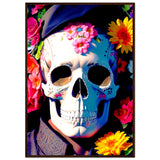 Mystical Bloom - Premium Floral Skull Poster - 70x100 cm 28x40″ Dark wood frame - Wooden Framed Posters