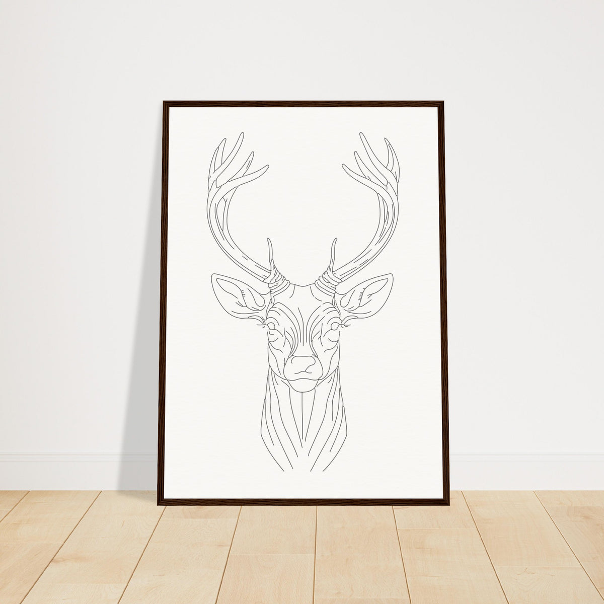 Nature's Grace - Deer Illustration - 50x70 cm 20x28″ Dark wood frame - Wooden Framed Posters