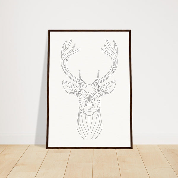 Nature's Grace - Deer Illustration - 50x70 cm 20x28″ Dark wood frame - Wooden Framed Posters