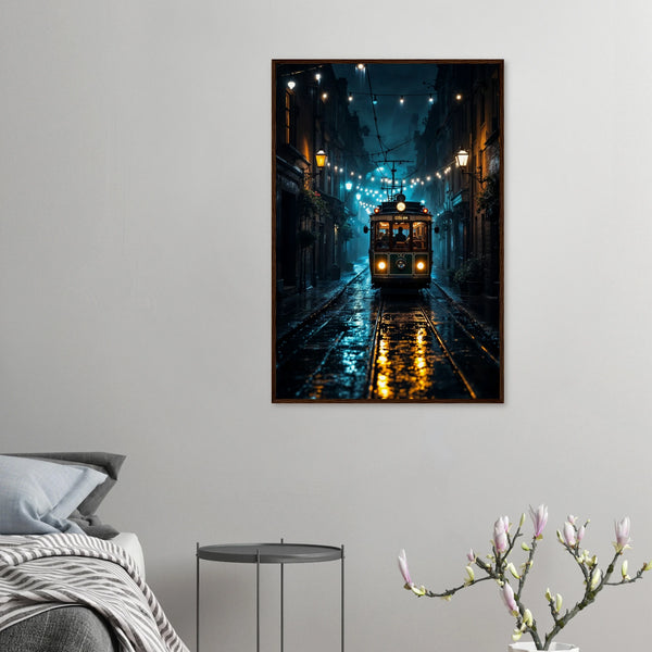 Cobblestone Glow - Urban Travel Art Print - 60x90 cm 24x36″ Dark wood frame - Wooden Framed Posters