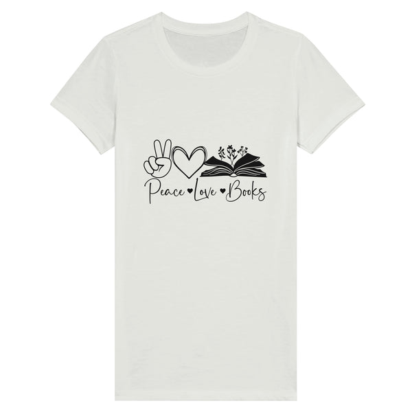 Literary Harmony - Peace, Love, Books Statement - White - T-shirts