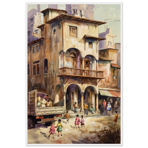Urban Tapestry - Architectural Watercolor Print - - Wooden Framed Posters