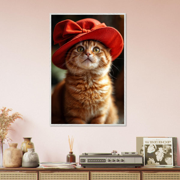 Purr-fectly Chic - Cat in a Red Hat - - Framed Posters