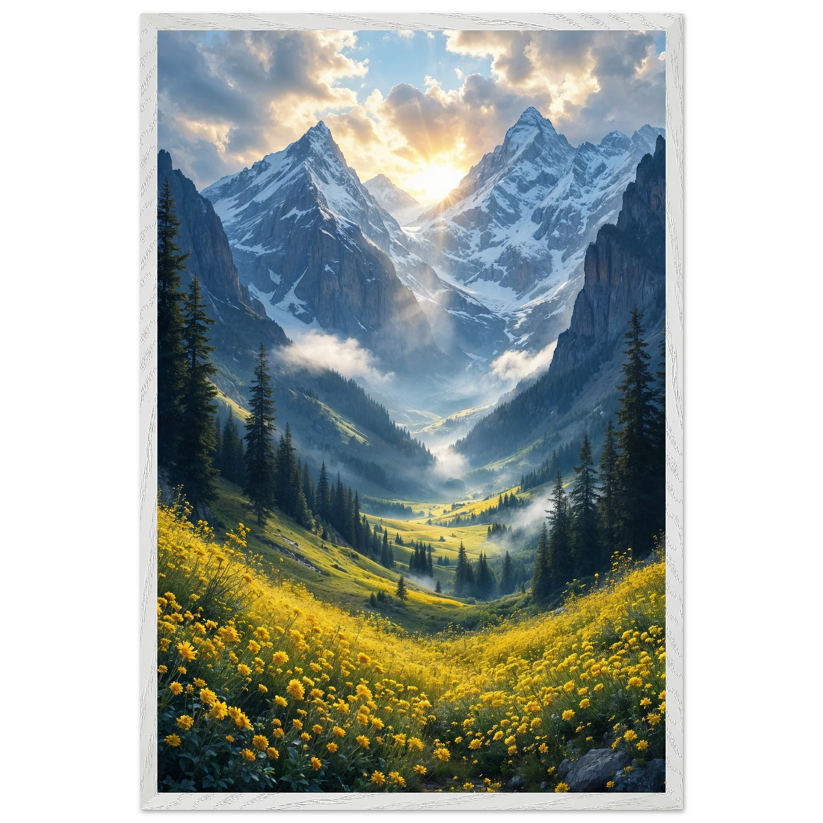 Mountain Glow – Metal Poster for Calm Spaces - - Wooden Framed Posters