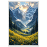 Mountain Glow – Metal Poster for Calm Spaces - - Wooden Framed Posters