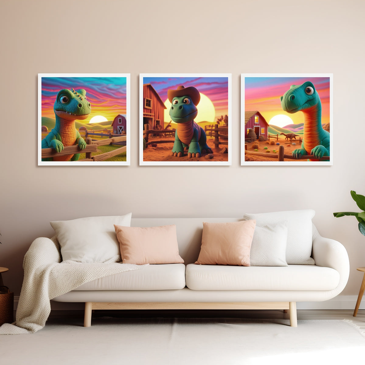 Sunset Serenade with Dinosaurs - 16x16 - Framed Posters