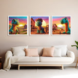 Sunset Serenade with Dinosaurs - 16x16 - Framed Posters