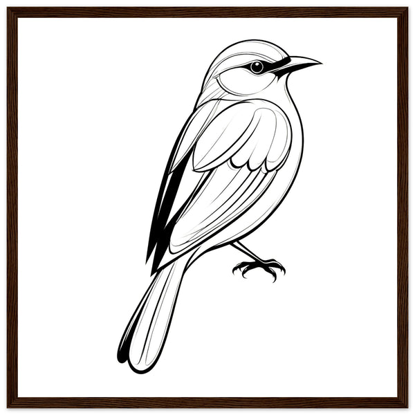 Serenity in Lines - Framed Bird Poster - 50x50 cm 20x20″ Dark wood frame - Framed Posters