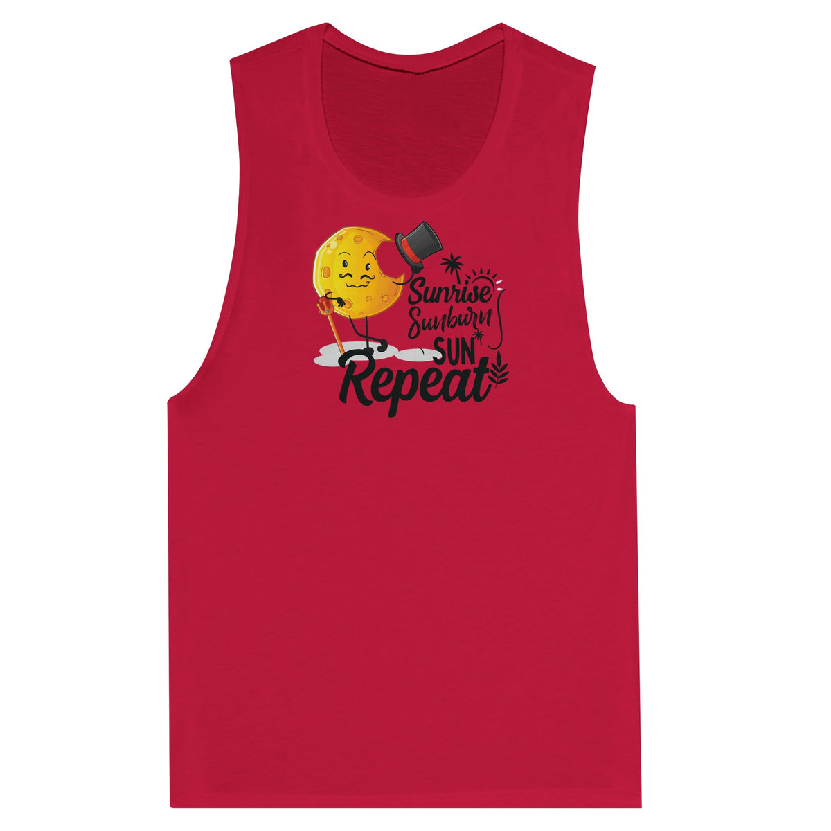 Chase the Sun - Sun Rise, Sun Burn, Sun Repeat Muscle Tank Top - Red - Tank Tops