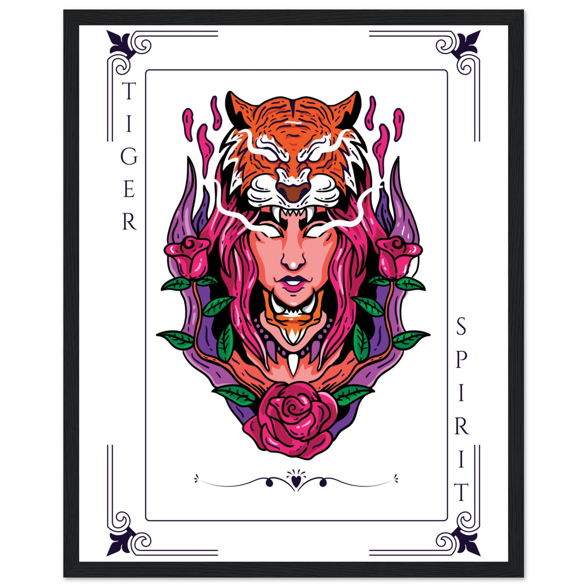 Artistry Unleashed - Warrior, Sacred Bull, and Tiger Spirit - 40x50 cm 16x20″ Black frame Tiger Spirit - Wooden Framed Posters