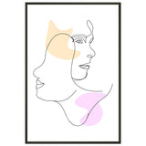 Mirrored Elegance - Artistic Line Faces in Gentle Tones - 60x90 cm 24x36″ - Metal Framed Posters