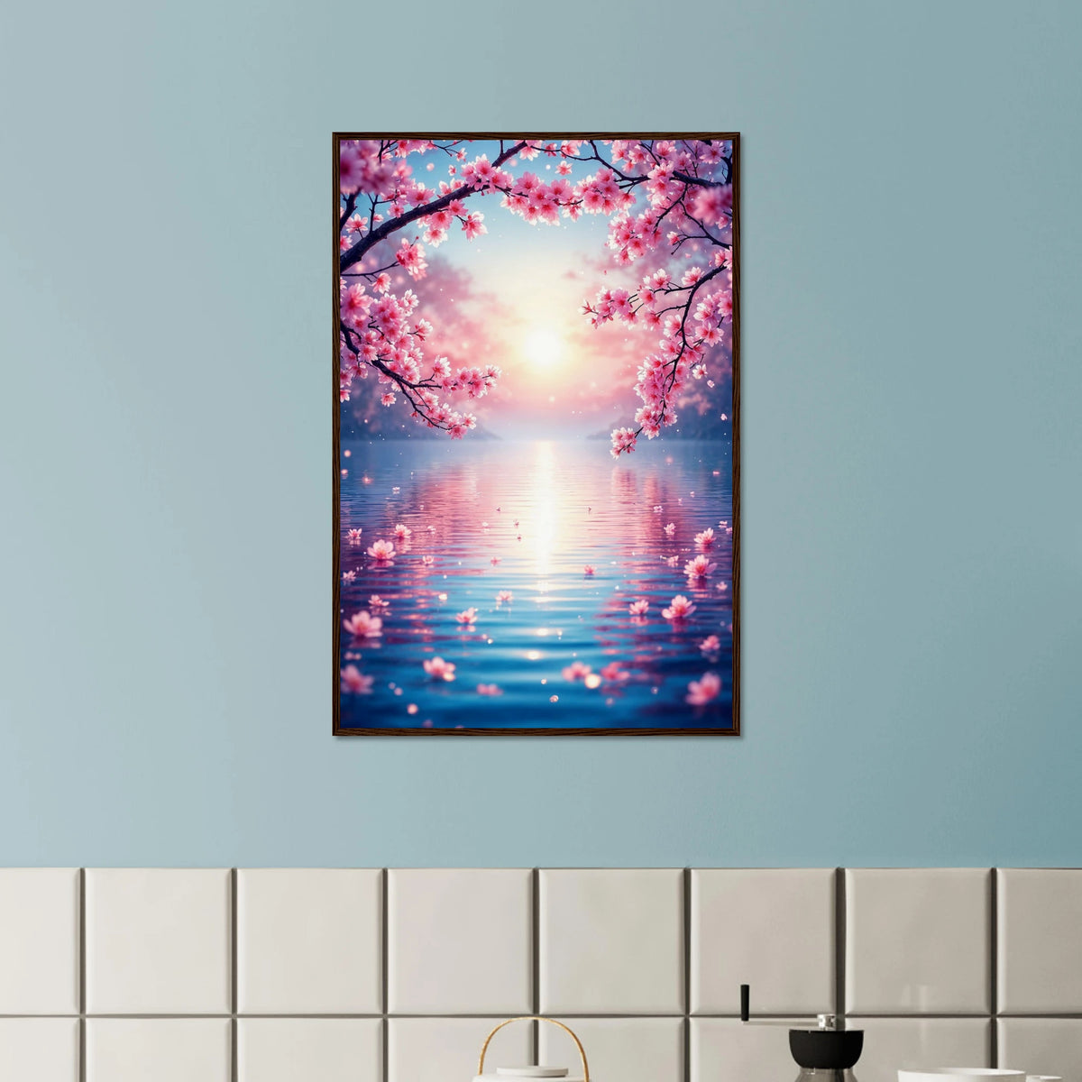 Romantic Lake View – Wall Art Gift for Her - Dark wood frame - Wooden Framed Posters