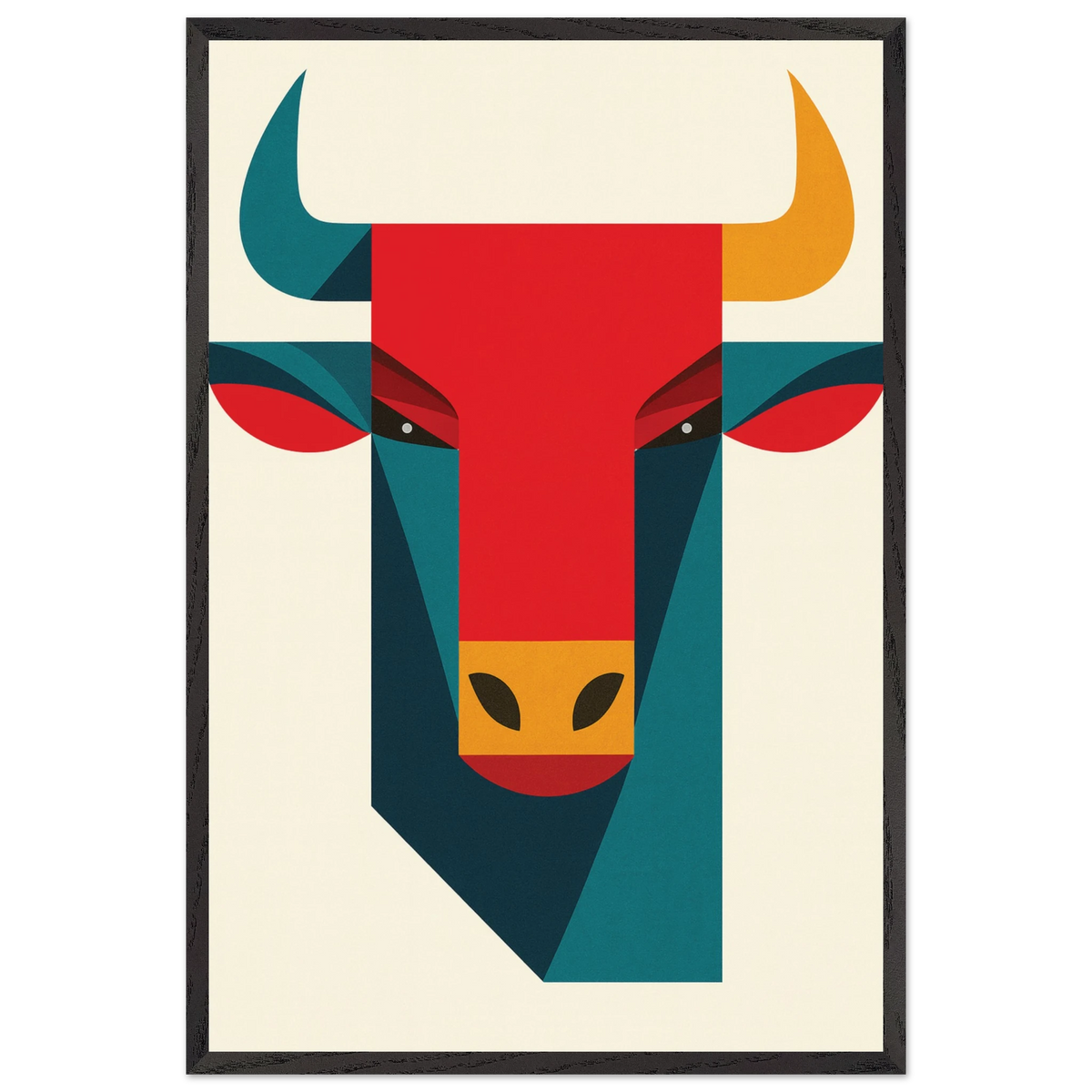 Geometric Bull Wooden Framed Poster – Modern Art Gift - Black frame - Wooden Framed Posters